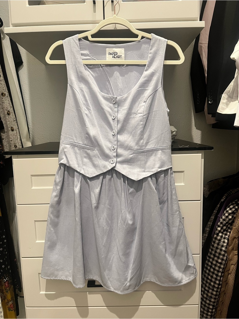 Paper Heart Light Blue Sleeveless Button Vest Dress